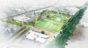 This architectural rendering shows the layout of a proposed sports complex in south Grants Pass.